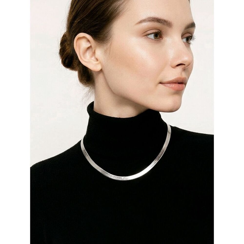 Flat Herringbone Bracelet Silver Stainless Steel 4mm Minimal Chic Modern Sleek